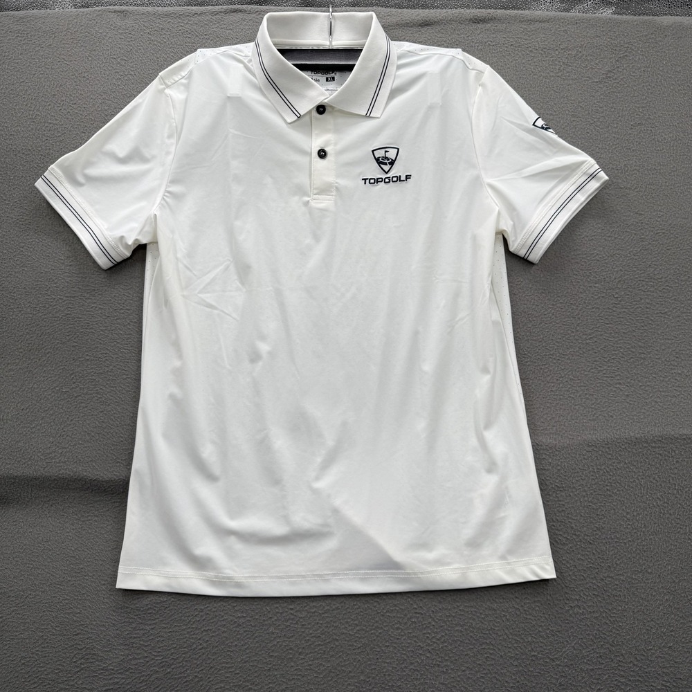 Topgolf Polo Shirt Mens XL White Solid Logo Golf Performance Stretch Athletic